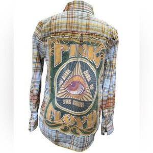 Upcycled Pink Floyd Plaid Button Down Flannel